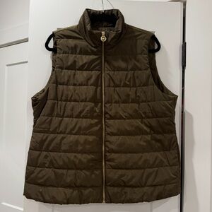 Michael Kors Olive Quilted Puffer Vest with Gold Zipper
